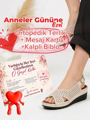 Altın Pabuç Anneler Gününe Özel Kadın Anne Terlik Sandalet Hediye Paketli Not Kartlı ve Kalpli Biblo Hediyeli Rahat Yumuşak Taban Ev Dışarı Terliği