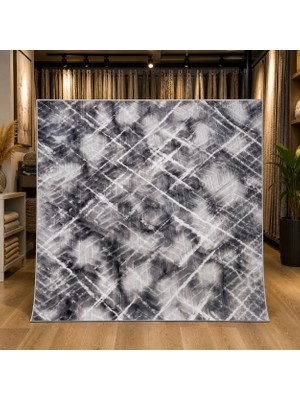 Merinos Jel Kaymaz Taban Modern Desenli Halı 4 M² Gri Beyaz Yumuşak Dokulu Salon Oturma Odası Halısı