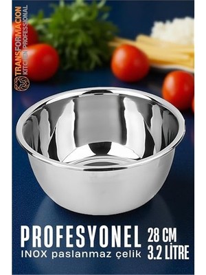Renas Store Hsnet Inox Kase - 28 cm 3.2 Litre Karıştırma Kabı Profesyonel 304 Paslanmaz Çelik