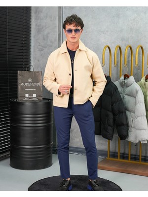 Modefendicom Orta Slim Fit Düğme Detaylı Kaşmir Kaban