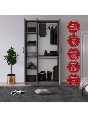Odaco Zenit 3 Kapaklı %100 Mdflam Modern Çok Amaçlı Elbise Dolabı Gardırop