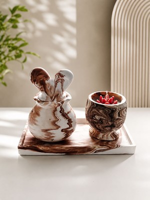 First Light Modern Mermer Desenli Dekoratif Set | Şık Tepsi & Obje Kombini