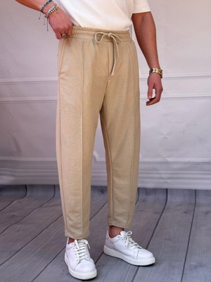 Modefendicom Waffle Kumaş Şerit Detaylı Boyfriend Jogger Pantolon
