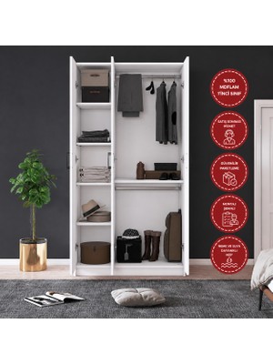 Odaco Zenit 3 Kapaklı %100 Mdflam Modern Çok Amaçlı Elbise Dolabı Gardırop