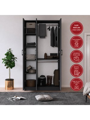 Odaco Zenit 3 Kapaklı %100 Mdflam Modern Çok Amaçlı Elbise Dolabı Gardırop