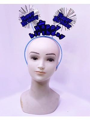 EkoAlışverişDünyam Happy Birthday Yazılı Püsküllü Neon Mavi Renk Doğum Günü Tacı 22X19 cm