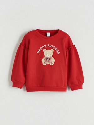 LC Waikiki Kırmızı Ayıcık Baskılı Kız Bebek Sweatshirt