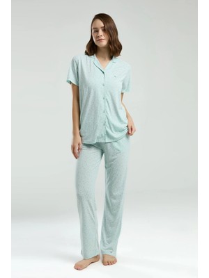 Pierre Cardin Kadın Gömlek Pijama Takım, Viskon Kumaş, Cep Detaylı