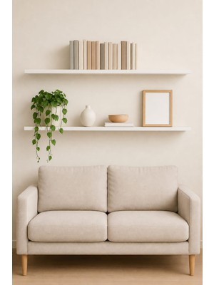 yankı-byeg 120 cm 2li Mat Beyaz Mdf Gizli Montaj Ahşap Duvar Rafı Uçan Raf Kitaplık