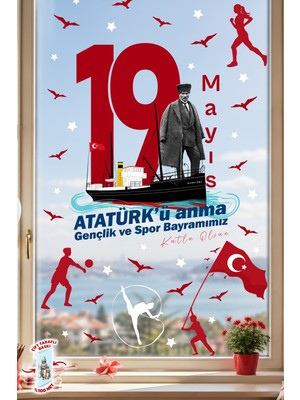 Msticker 19 Mayıs Atatürk’ü Anma Gençlik ve Spor Bayramı Çift Taraflı Cam Sticker Set – 100% Görünüm,90 Parça