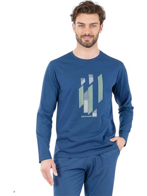 Pierre Cardin 6063 Erkek Uzun Kollu Bisiklet Yaka Pijama Takımı-Indigo