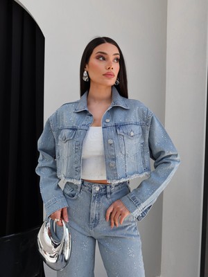Esra Helvacı Dağınık Taşlı Denim Crop Ceket