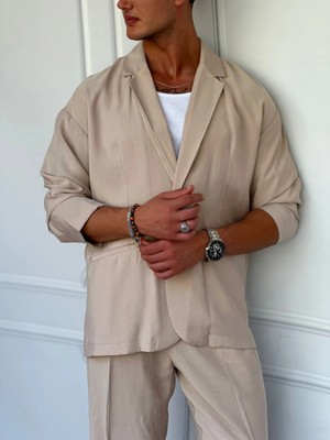 Modefendicom Marino Tam Yazlık Extra Oversize %100 Keten Ceket
