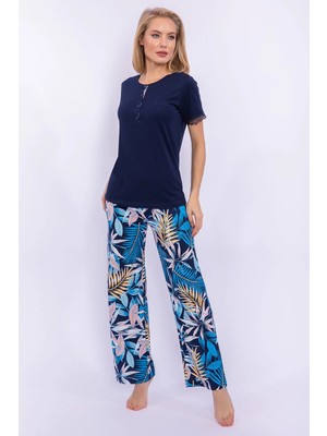 Pierre Cardin Yaprak Desenli Lacivert Kadın Homewear
