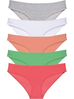Herşey Trend Herşeytrend 5 Adet Süper Eko Set Likralı Kadın Slip Külot Gri Beyaz Pudra Yeşil Fuşya Mudanis