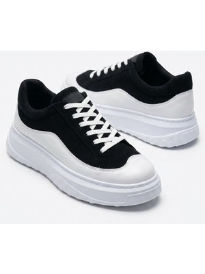 Zerenyus ZRJ507 Premium Comfort Bağcıklı Erkek Günlük Sneaker Siyah Beyaz