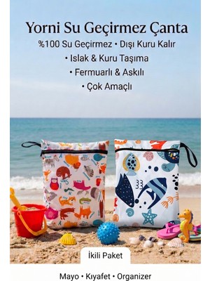 Yorni 2 ADET Ocean ve Zoo Desen 29X36CM Islak Kuru Çanta Sıvı Geçirmez Fermuarlı Askılı Çok Amaçlı Organizer Mayo ve Kirli Çamaşır Çantası, Makinede Yıkanabilir