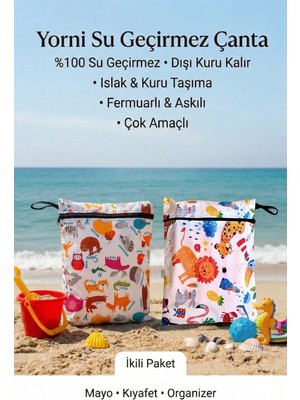 Yorni 2 ADET Jungle ve Zoo Desen 29X36CM Islak Kuru Çanta Sıvı Geçirmez Fermuarlı Askılı Çok Amaçlı Organizer Mayo ve Kirli Çamaşır Çantası, Makinede Yıkanabilir