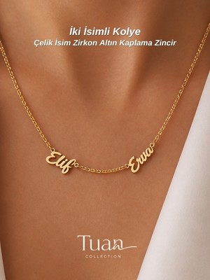 Tuan Collection Ikili Isim Kolye Çelik Isim Zirkon Kaplama Zincir Italik Font Zarif Tasarım