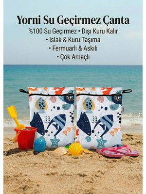Yorni 2 ADET Ocean Desen 29X36CM Islak Kuru Çanta Sıvı Geçirmez Fermuarlı Askılı Çok Amaçlı Organizer Mayo ve Kirli Çamaşır Çantası, Makinede Yıkanabilir