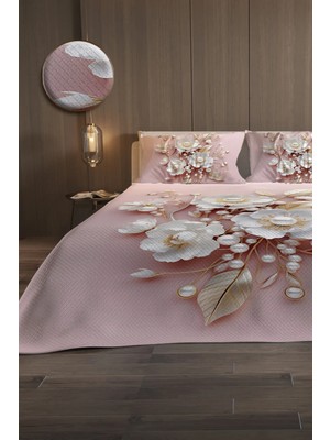 Monohome %100 Pamuk Çift Kişilik Pike Takımı Yatak Örtüsü Özel Dokuma Pink Pearls