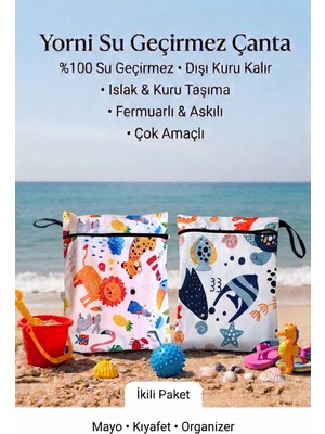 Yorni 2 ADET Jungle ve Ocean Desen 29X36CM Islak Kuru Çanta Sıvı Geçirmez Fermuarlı Askılı Çok Amaçlı Organizer Mayo ve Kirli Çamaşır Çantası, Makinede Yıkanabilir