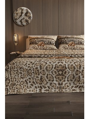 Monohome %100 Pamuk Çift Kişilik Pike Takımı Yatak Örtüsü Özel Dokuma Leopar Fabric