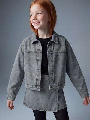 LC Waikiki Karışık Fiyonk Taşlı Kız Çocuk Jean Ceket