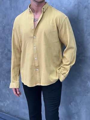 Modefendicom Krinkıl Kumaş Oversize Kesim Keten Gömlek