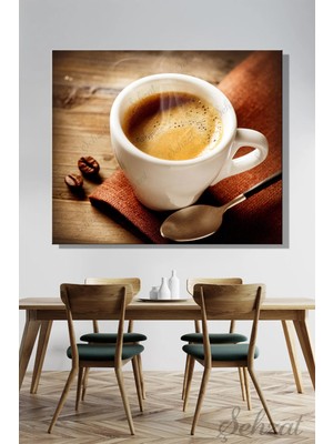 Şehzat Kare Tekli Kanvas Duvar Tablosu Modern Kafe Restoran Pastane Kahve Espresso Coffee Cup Fincan