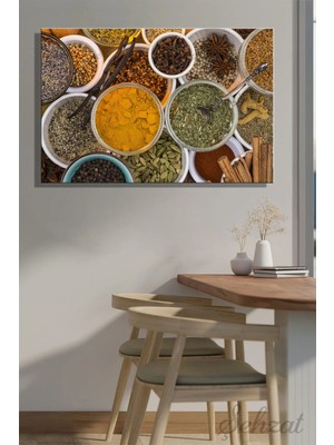 Şehzat Yatay Tekli Kanvas Duvar Tablosu Modern Lokanta Kafe Restoran Mutfak Kurutulmuş Baharatlar Aroma
