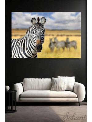 Şehzat Yatay Tekli Kanvas Duvar Tablosu Modern Salon Mutfak Yatak Odası Ofis Zebra Afrika Kenya Hayvan