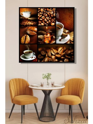 Şehzat Kare Tekli Kanvas Duvar Tablosu Modern Kafe Restoran Pastane Kahve Kolaj Kahve Çekirdeği Fincan
