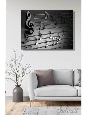 Şehzat Tablo Yatay Tekli Kanvas Duvar Modern Salon Yatak Odası Ofis 3D Nota Müzik Melodi Illüstrasyon