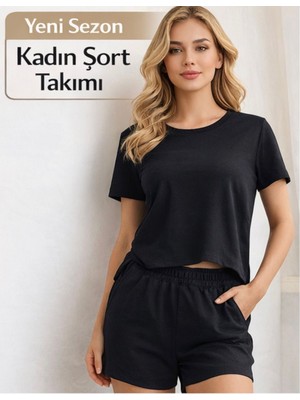 Moda Kadın Yazlık Şort Takımı , Kısa Kollu Tişört ve Şort Rahat Günlük Kombin