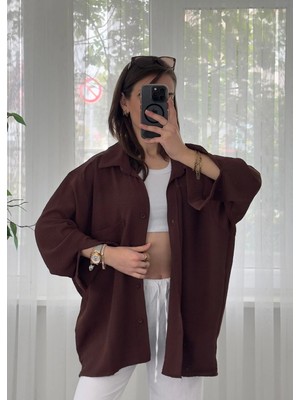 Prifaldi Yeni Sezon Pb Oversize Düğmeli Acı Kahve Gömlek