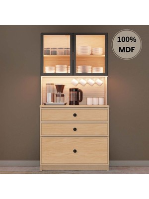 Comiet Ladin Mdf Kahve Köşesi Dolabı Çekmeceli Işıklı