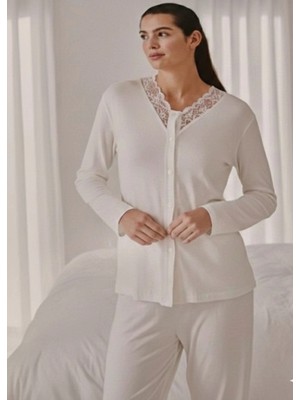Dorelux Beyaz Uzun Kollu Kadın Pijama Takımı