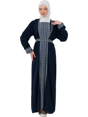 Zaytoon Nakışlı Iç Elbiseli ve Kemerli Iki Parçalı Filistin Mirası Abaya Seti
