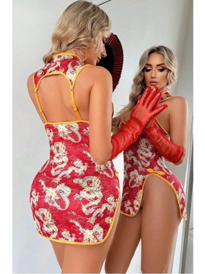 Bella Notte Kadın Göğüs Dekolteli Yırtmaç Detaylı Fantezi Gecelik Polyester Çok Renkli Tasarım