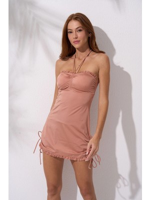 Pierre Cardin Soft Straplez Elbise Mayo Bej