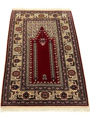 Burak Halı El Dokuma Sıfır Bünyan Halısı Seccade 92X130 Kırmızı %100 Yün Namazlık