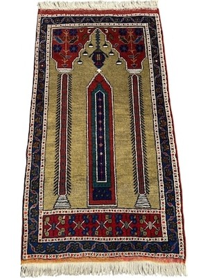 Burak Halı El Dokuma Sıfır Taşpınar Halısı Seccade 76X140 Yeşil Kök Boya Namazlık