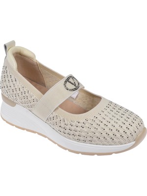 Guja Taşlı Üzeri Lastikli Triko Kadın Spor Ayakkabı Sneaker GJ-26Y3052   Bej