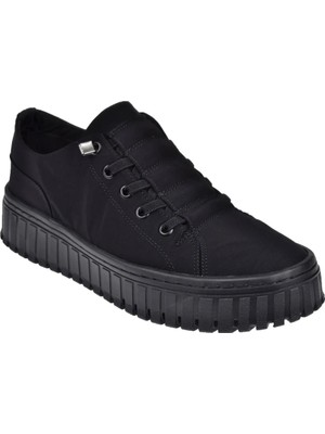 Gamelu Kalın Taban Kadın Spor Ayakkabı Sneaker Ek-Canvas-Z   Siyah