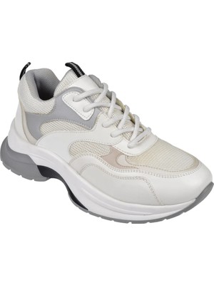 Pullman Simli Kadın Spor Ayakkabı Sneaker SMS-30162   Beyaz Gri
