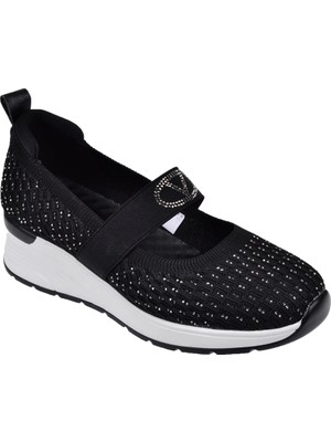 Guja Taşlı Üzeri Lastikli Triko Kadın Spor Ayakkabı Sneaker GJ-26Y3052   Siyah