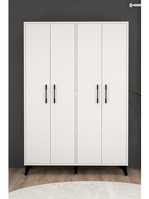 Mobilique Aras Dört Kapaklı Modern Beyaz Gardırop