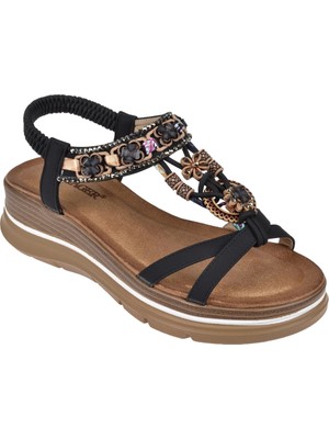 Voyager Dolgu Taban Comfort Kadın Sandalet VOY-481-Z   Siyah