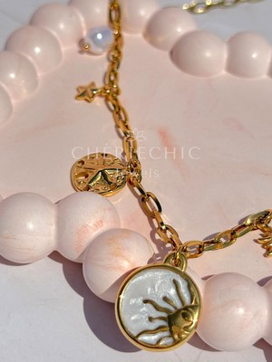 CHERIECHIC Jewels Beyaz Opal Güneş ve Yıldızlar Takımı Charm Çelik Kolye